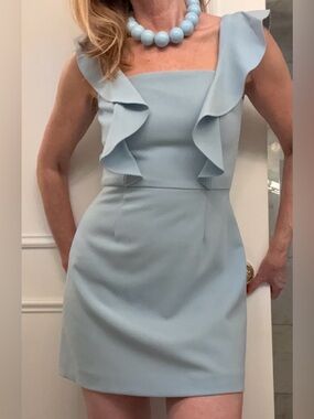 French Connection Pale Blue Ruffle Mini Dress